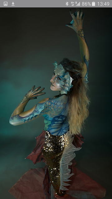 marmaid body painting, arrt by Monika P-T, Bristol Body Painting