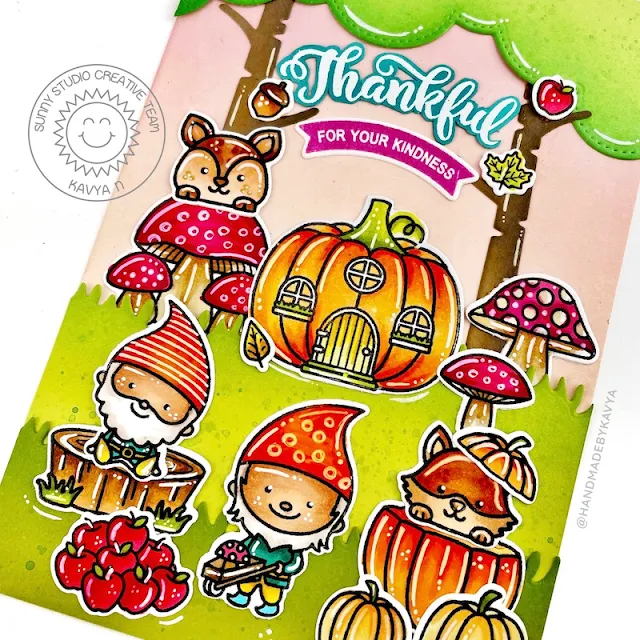 Sunny Studio Stamps: Fall Friends Home Sweet Gnome Slimline Dies Fall Themed Card by Kavya