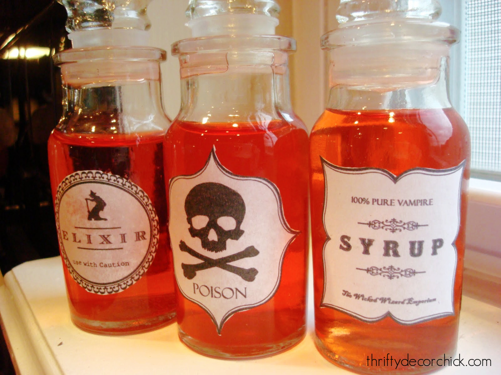 potion labels on jars