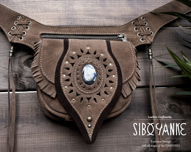 Leather Festival Utility Belt   Hip Bag - Pocket Belt   with LABRADORITE stone