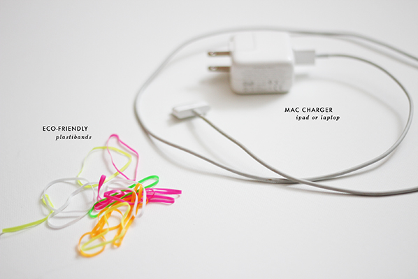 Refresh your mac chargers using colorful plastibands - no more washi tape!