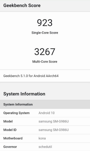 Galaxy S20+ Geekbench Score