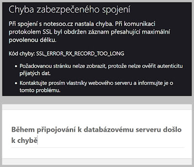 Chybové hlášky po zadání adresy notesoo.cz do prohlížeče