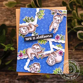 Sunny Studio Stamps: Silly Sloths Staggered Circles Ric Rac Borders Fancy Frames Sloth Themed Cards by Leanne West and Eloise Blue