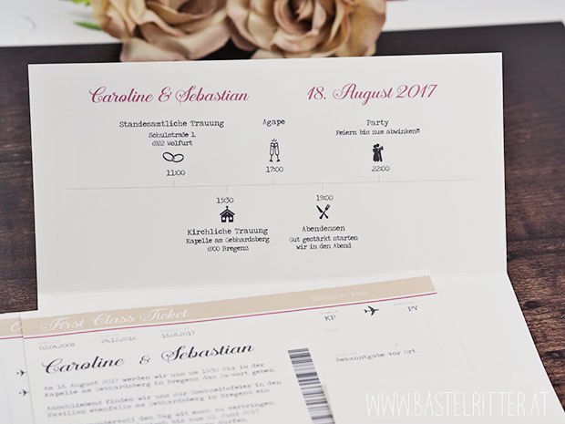 hochzeitseinladung stampin up bastelritter vorarlberg reise ticket