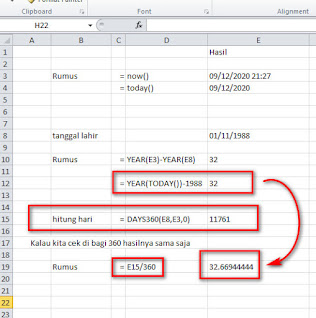 fungsi date time pada excel rumus