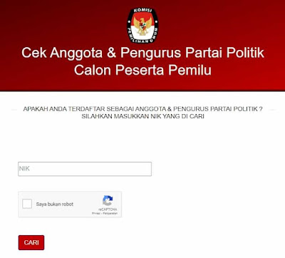 cara mengecek nik terdaftar di partai politik