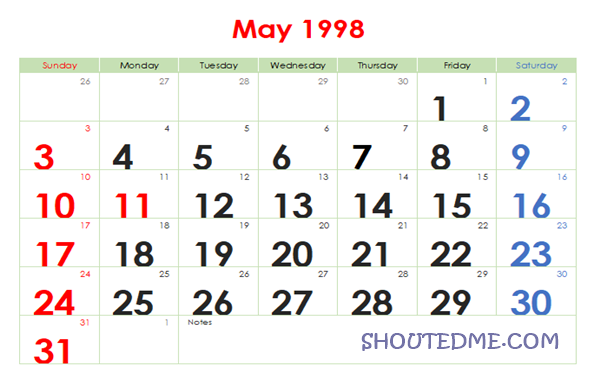  Kalender  1998  Lengkap Hari Libur dan Peristiwa Penting 