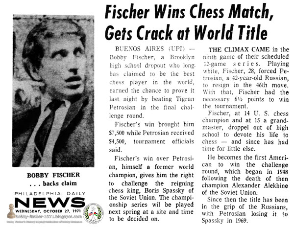Fischer Wins Chess Match, Gets Crack at World Title