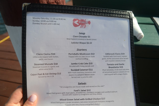 Ford's Lobster Menu and BYOB 