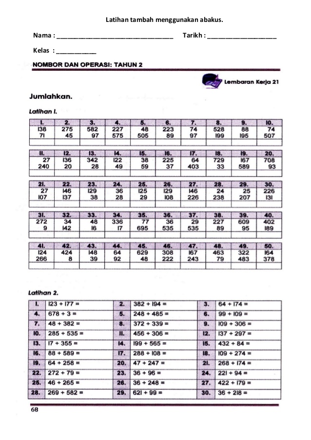 MATEMATIK TAHUN 2 : MARI KUASAI TAMBAH: Latihan dan abakus