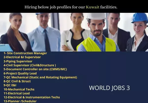 Hiring below job profiles for our Kuwait facilities.