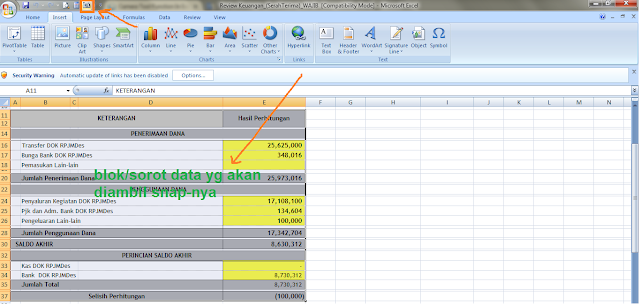 cara menggunakan tool camera di excel