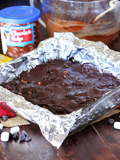 3-Ingredient Microwave Chocolate Fudge Mixture in Foil-Lined Baking Dish Image