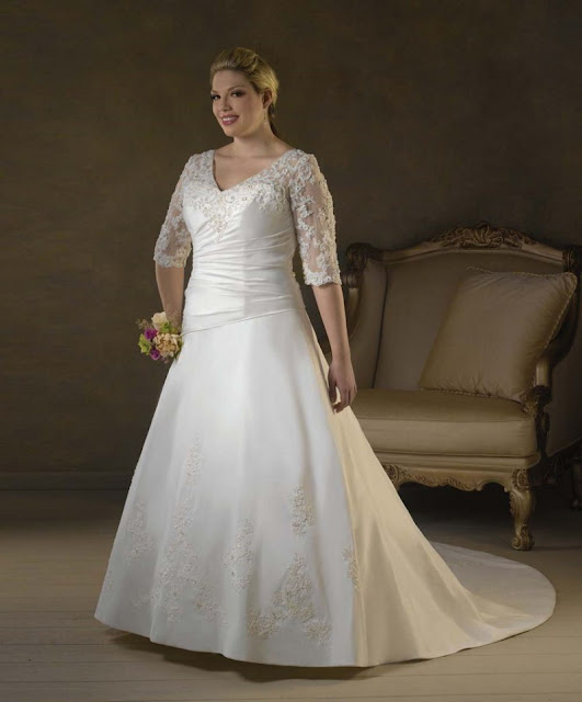 glamorous-v-neck-half-sleeves-floor-length-plus-size-wedding-dress