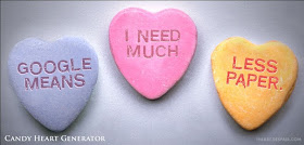 candy hearts: Google means I need much less paper
