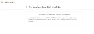 Passaggio 12 - se tutto è andato a buon fine un messaggio di conferma ci dice che l'eliminazione è in corso e ci potrebbero volere fino a 48 ore sempre che non ci siano altri problemi