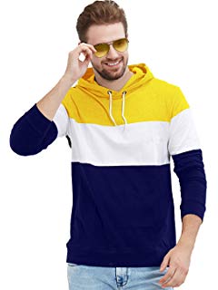 LEWEL Men's Full Sleeve Red, White, Navy Hooded T-Shirt (100% Cotton, Bio-Washed)