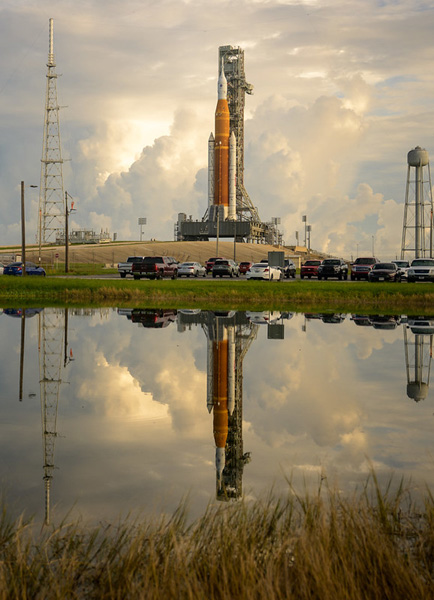 NASA's Space Launch System rocket stands tall at Kennedy Space Center's Pad 39B in Florida...on September 2, 2022.