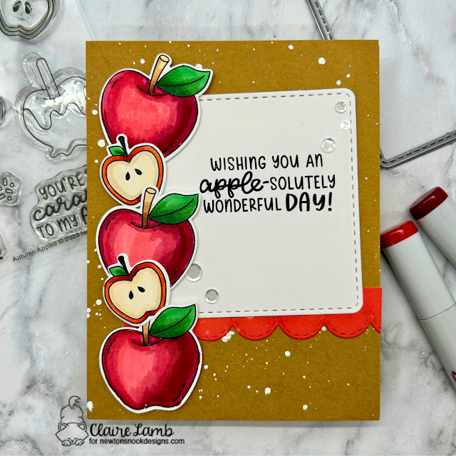 Wishing you an apple-solutely wonderful day by Claire features Autumn Apples, Frames Squared, and Sky Borders by Newton's Nook Designs; #inkypaws, #newtonsnook, #applecards, #autumncards, #cardmaking, #cardchallenge