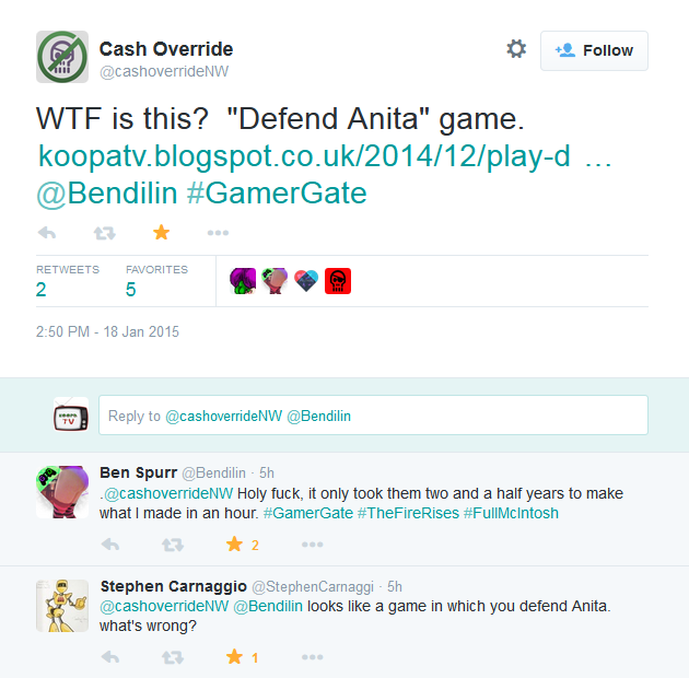 Bendilin Twitter Defend Anita Sarkeesian game GamerGate #TheFireRises