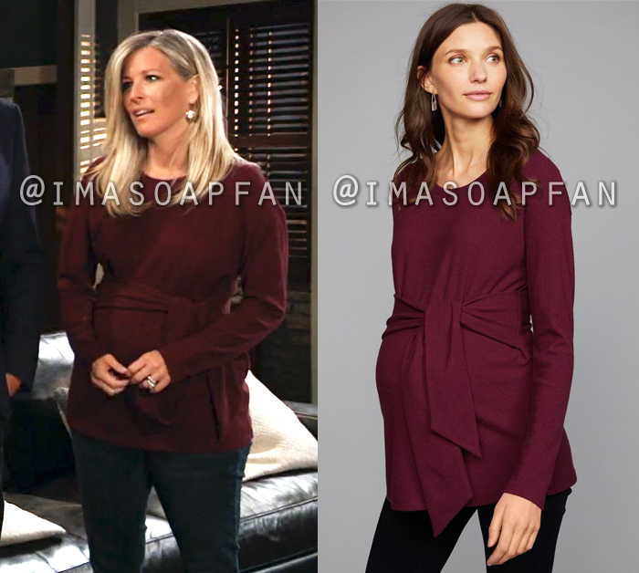 Carly Corinthos, Laura Wright, Belted Purple Maternity Top, General Hospital, GH