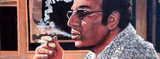 Cosmo Kramer smoking a cigarette by Boulder portrait artist Tom Roderick