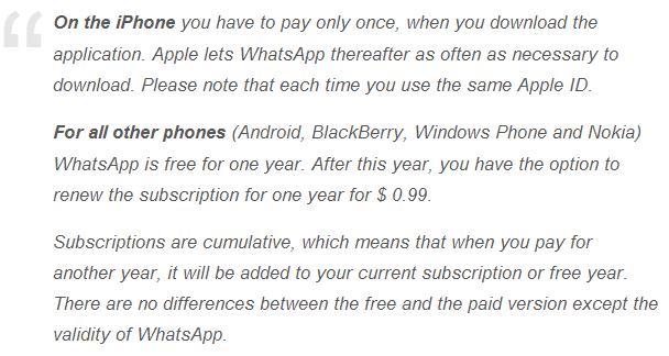 whatsapp now will charge for android 