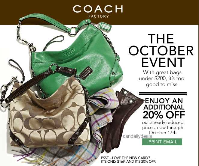 Coach Factory Store: 20% Off Already Reduced Items Printable Coupon ...