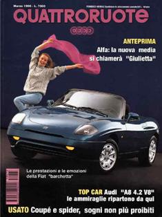 Quattroruote 473 - Marzo 1995 | ISSN 0035-5917 | TRUE PDF | Mensile | Motori | Prove su Strada | Automobili | Listino Prezzi
Quattroruote è una rivista mensile italiana di automobilismo, fondata dall'imprenditore marchigiano Gianni Mazzocchi nel febbraio 1956, con l'obiettivo di creare una rivista per il «guidatore medio», ben presto divenuta la più venduta in Italia nel suo genere. Negli anni ha esteso la sua diffusione, stringendo accordi con diverse testate internazionali, in nazioni quali Russia, Cina, Romania e nel 2007 in Inghilterra, inaugurando una partnership con Top Gear.