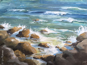 waves and rocks oilpainting, vagues et roches peinture à l'huile