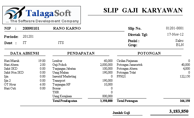 Contoh Slip Gaji