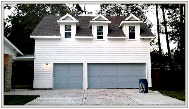 Suburban-White- Farmhouse-Garage-Stonework-From My Front Porch To Yours