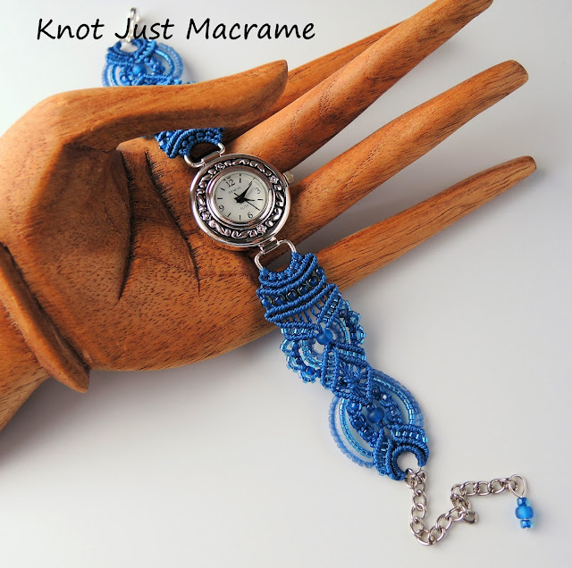 Capri blue Micro Macrame bracelet watch by Sherri Stokey 