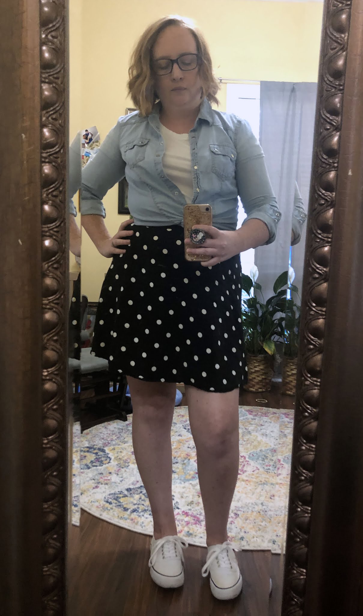 chambray polka dot skirt