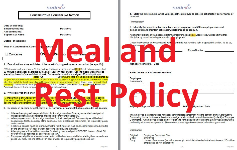 2 sample meal and rest period policy - doc | Sample ...
