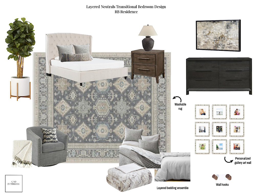 CAD Interiors Layered Neutrals Transitional Primary Bedroom E-Design