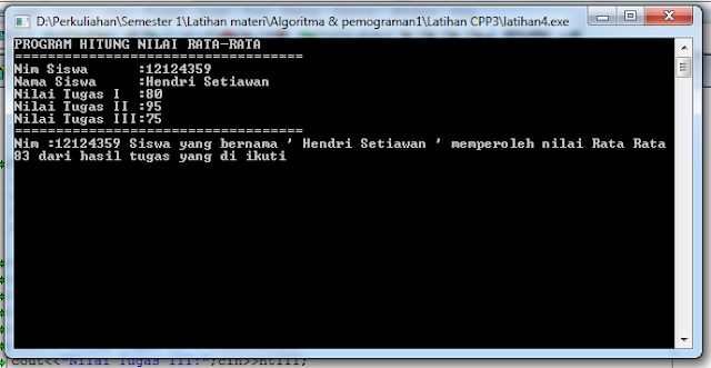 Contoh Program C++ Menghitung Nilai Rata rata Siswa 