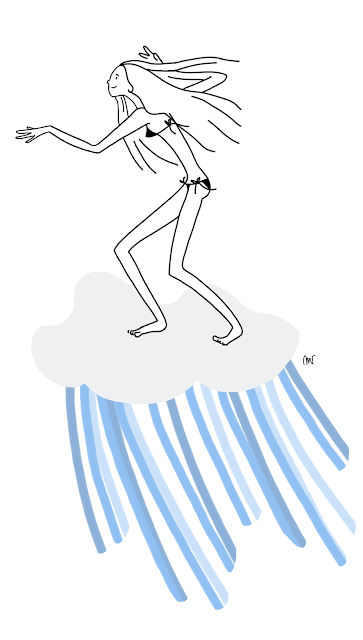 illustration, dessin, margaux valluet, parfaite inconnue, drawing, silhouette, surf, été, été 2017, maillot de bain, nuage, météo, point météo, illustrations, humeur, good, good good, feel good