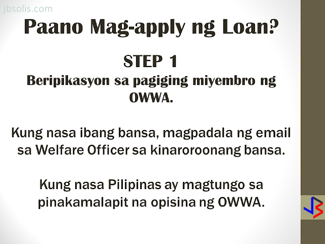 The OFW-EDLP is an enterprise development interventions and loan facility of the Overseas Workers Welfare Administration (OWWA) in partnership with the Land Bank of the Philippines (LBP) and the Development Bank of the Philippines (DBP).  It is a two-component package: Enterprise Development Interventions and Loan Facility. The EDT will empower the OFW on how to manage a business. It will also be the best opportunity to ask questions about the business loan. The aim is to help OFWs and their families in the establishment of viable business enterprises that will provide them with steady income as well as create employment opportunities in their community.  The loanable amount for qualified individual borrowers is from Php 100,000.00 up to a maximum of P2 million. For group borrowers, they can borrow up to a maximum of P5 million. The loanable amount carries a fixed interest rate of 7.5 percent per annum for the duration of the loan. It can be used either as working capital or for acquisition of fixed assets needed for business operations. The program requires that the proposed project should have a ready market and should generate a monthly income of at least P10,000.  Borrowers can choose a short-term loan, which can be paid within a year, or a long-term loan which is payable based on the cash flow but not to exceed seven years, inclusive of the maximum two-year grace period on the capital.  Through DTI’s assistance, OFWs will have access to training and technical support in starting an enterprise, as well as opportunities to attend special events, such as conferences, exhibitions, symposium, caravans, and other promotional activities initiated by DTI and the private sector. HERE ARE THE DETAILS OF THE LOAN PROGRAM   Who are Eligible for a Loan: An OFW who is a certified OWWA Member, active or non-active, and has completed the Enhanced Entrepreneurial Development Training(EEDT). OFWs working abroad may be represented by the following (with Special Power of Attorney, authenticated by the consul): If single, widow or widower; or separated-in-fact, by Parents who are not more than sixty (60) years old upon maturity of loan, or by children who are at least eighteen (18) years old at the time of loan availment. If married, by the legal spouse If the OFW or his/her Attorney-in-fact is more than 60 years old upon loan maturity, a co-maker of the loan shall be required. The co-maker may be the sibling or the children (of legal age). OFW returnees may avail of the loan program within three (3) years from the date of arrival to the Philippines, except on cases where the OFW-applicant has an on-going business prior to the time of application. Only one (1) OFW per family, within the first degree of consanguinity or affinity (parent, spouse, child), shall be eligible to apply under the program. Group of OFWs who formed themselves into business entity, either as partnerships, corporations or cooperatives, and has at least 3 years track record of profitable operations, provided that all partners/stockholders/directors/ officers/ members are OFWs who have been certified as OWWA Members and have completed the EEDT. What are the Eligible Projects/Businesses? Franchising Business Contract tie-up with top 1000 corporations Agri- and non-agri production/manufacturing with identified market linkage and raw material sources Construction/rental business Service/trading business Transport service Other viable project, existing or new, that should generate a net cash flow sufficient to pay the projected amortization of the loan  Project Cost Sharing Borrower's Equity is at least 20% of the Total Project Cost. Maximum Loanable Amount is limited to 80% of the Total Project Cost.  Loan Security/Collateral  The object of financing shall be required as loan security, as well as other documents as may be required by LBP/DBP in relation to business approval, such as: Torrens Certificate of Title (TCT), Condominium Certificate of Title (CCT), Tax Declaration (TD) and plans on mortgageable assets of the borrower; or Any loan security acceptable to the bank (OR/CR for Chattel Mortgage, Lease Rental Contract, Receivables, other Contract Agreements for the execution of the Deed of Assignment, Purchase Order, etc.) Here are the Steps To Availing an OFW-EDLP Loan:  STEP 1. Verification of OWWA Registration For OFWs still outside the Philippines Email the Welfare Officer of the Embassy that covers your country of work about the OFW Reintegration Program The Welfare Officer will verify your registration in OWWA as an OFW Upon verification, the Welfare Officer in the Embassy will refer  the OFW to an OWWA office in the Philippines. Upon returning to the Philippines, the OFW must visit the OWWA office to get the certification This certification will be presented to Landbank. For OFWs already in the Philippines Visit the nearest OWWA office to verify your eligibility to the program If the OFW is eligible, a certification of membership will be issued, which will be presented to Landbank for assessment.  STEP 2. Enterprise Development Training An eligible OFW will be advised to personally attend the Enterprise Development Training (EDT) conducted by OWWA, DTI and Landbank The OFW must present the certificate of attendance on the EDT to Landbank as part of the requirement.  STEP 3. Preparation of Business Plan and other requirements OWWA certification that the borrower is a bonafide overseas worker and has completed EDT Two valid IDs with signature Duly filled-out Application Form Statement of Assets and Liabilities Barangay Certification of residency  Proof of Billing address Sketch of place of residence A business plan on the specific project or business If OFW has existing business prior to loan: Contract Growing Agreement, Purchase Order or Service Contract Certificate of Registration with DTI Mayor's permit Income tax return (last 3 years) Financial statements (last 3 years, BIR-filed) Latest Interim Financial Statement, if applicable  STEP 4. Submission of Processing Requirements, Review and Inspection  Submit your business plan and other requirements to Landbank for review. Inspection of your business (if already existing) will  be done. Loan evaluation, packaging, and approval shall be completed within 45 working days upon receipt of complete loan requirements.  STEP 5. Approval of Loan If approved, Landbank will release the fund to the OFW.