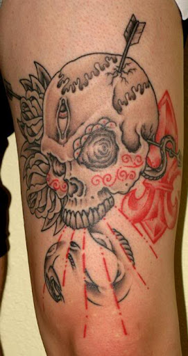 Skull Tattoo With Flames. Fire Devil Skull Arm Tattoos