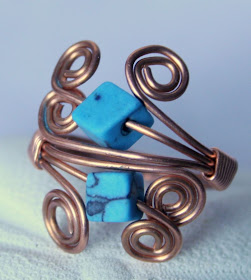 Keanu (Cool mountain breeze): copper & turquoise dyed howlite, ring, wire wrapped, ooak :: All Pretty Things