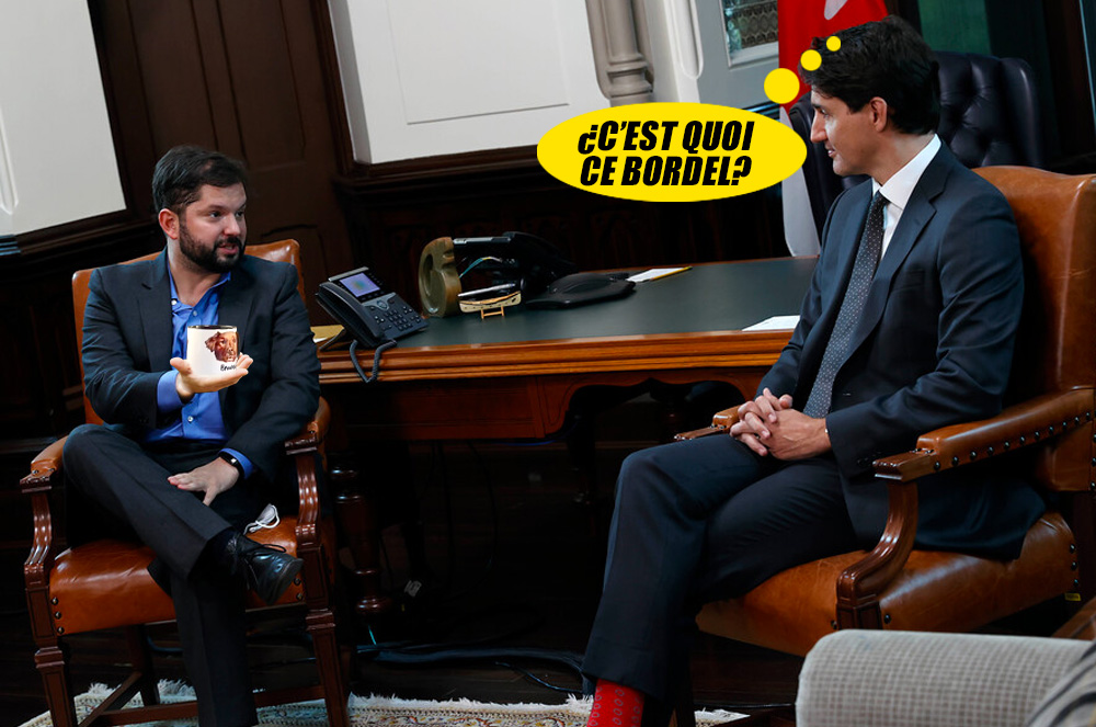 Meme de Boric tazón a Trudeau