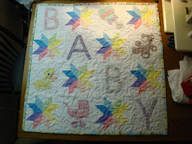 Starflower and embroidery blocks pastel baby quilt