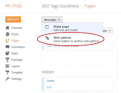 Adding a Blogger web link page