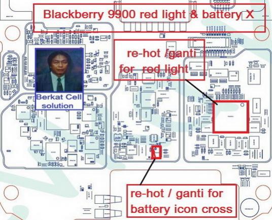 Blackberry 9900 only red light dan battery icon cross resize