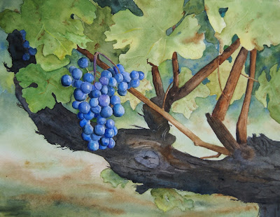 Danielle Beaulieu's watercolour of "Châteauneuf du Pape Wanna Be"