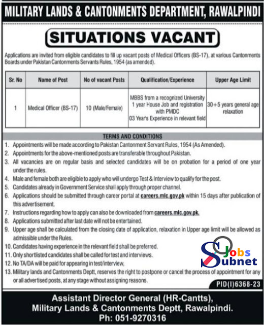 Situation Vacant At Military Lands And Cantonment 2024