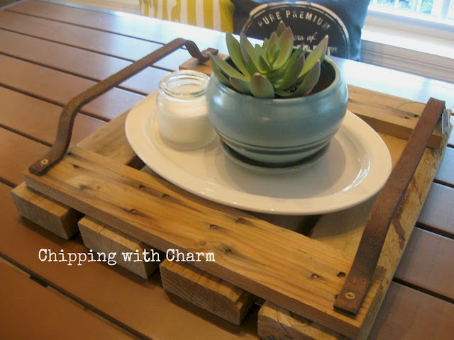 Chipping with Charm: Rustic Pallet Tray with Silo Step Handles...www.chippingwithcharm.blogspot.com