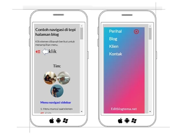 tampilan side navigasi pada mobile